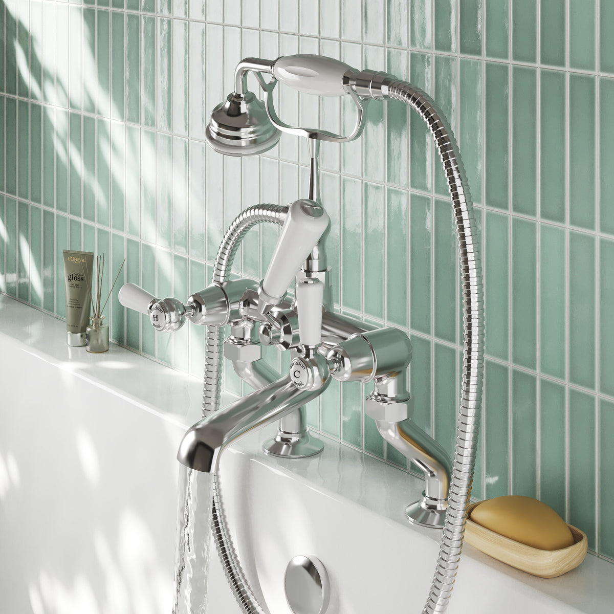 Claremont Topaz Deck Mounted Lever Bath Shower Mixer Tap