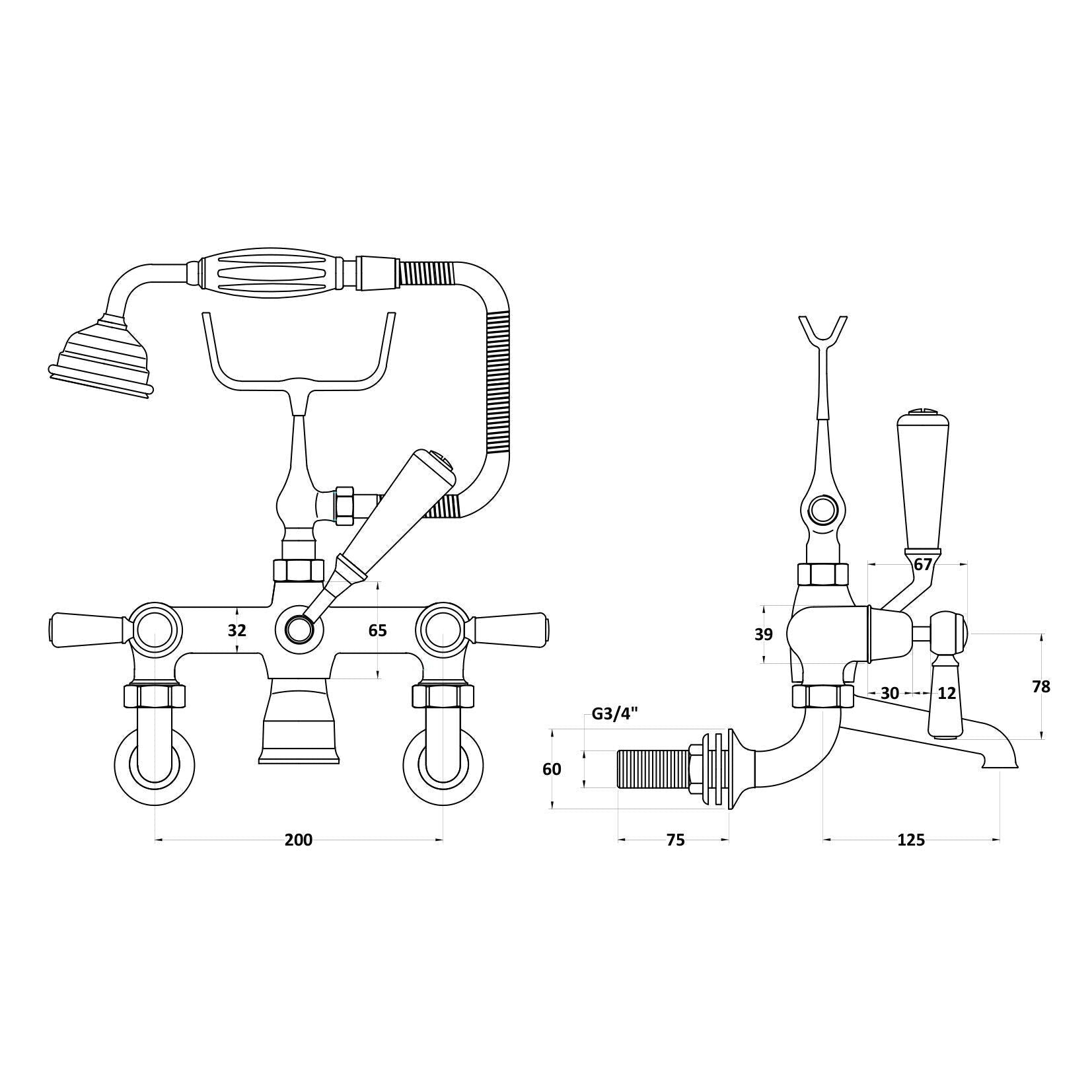 Claremont Topaz Wall Mounted Bath Shower Mixer Tap