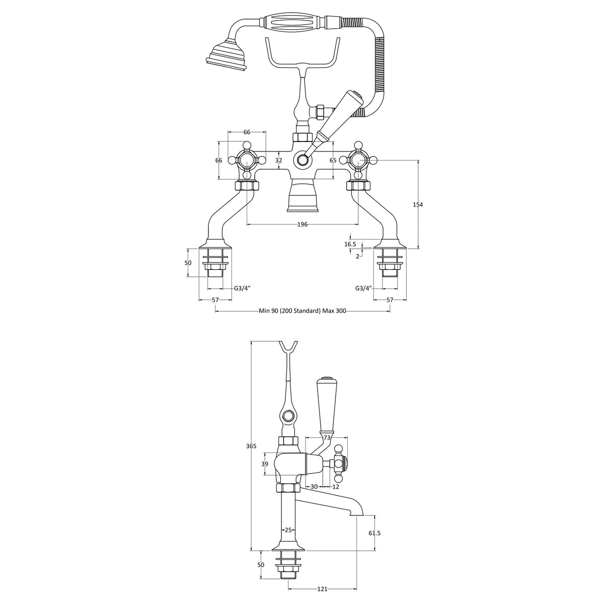 Claremont Topaz Dome Deck Mounted Bath Shower Mixer Tap