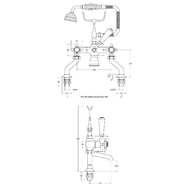 Claremont Dome Deck Mounted Bath Shower Mixer Tap