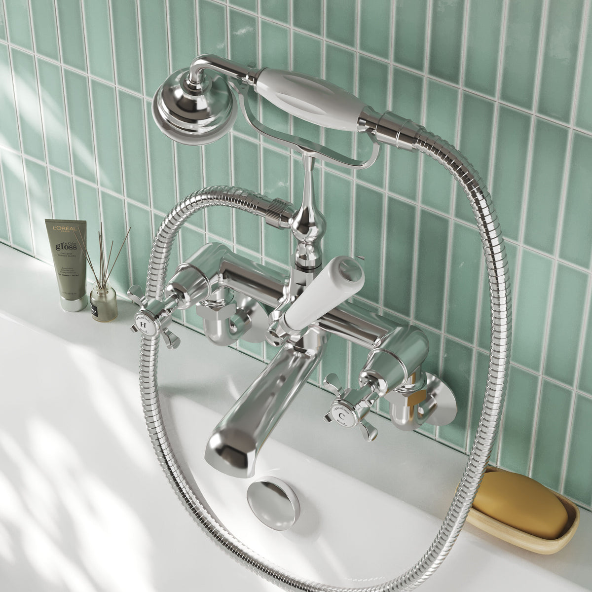 Claremont Topaz Dome Wall Mounted Bath Shower Mixer Tap