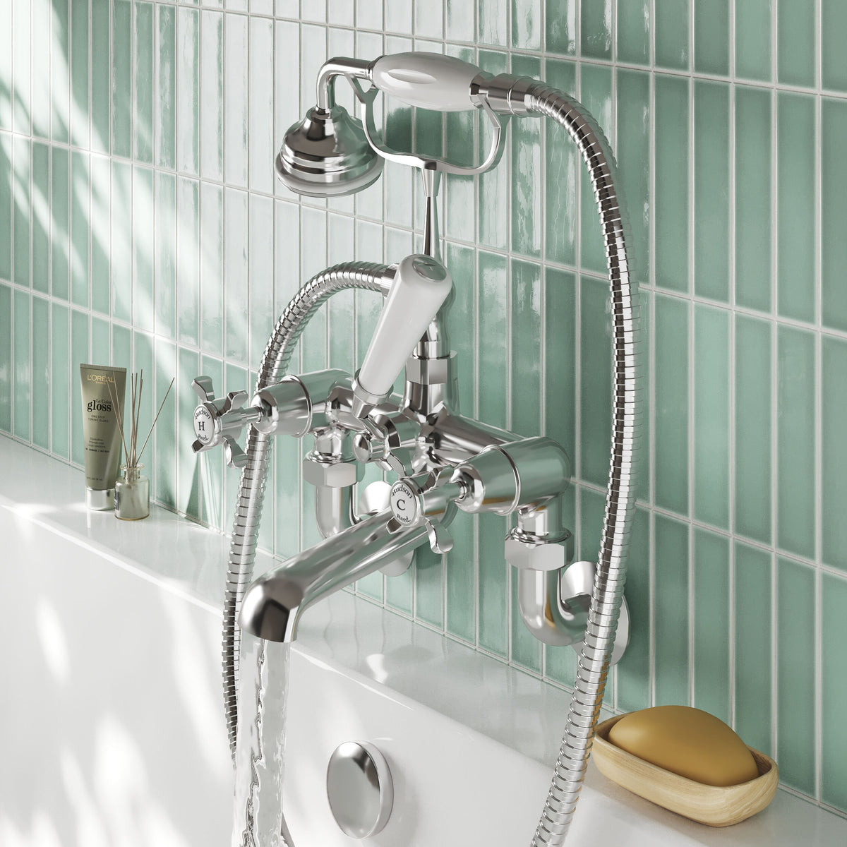 Claremont Topaz Dome Wall Mounted Bath Shower Mixer Tap
