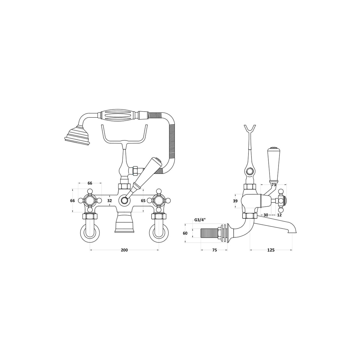 Claremont Topaz Dome Wall Mounted Bath Shower Mixer Tap