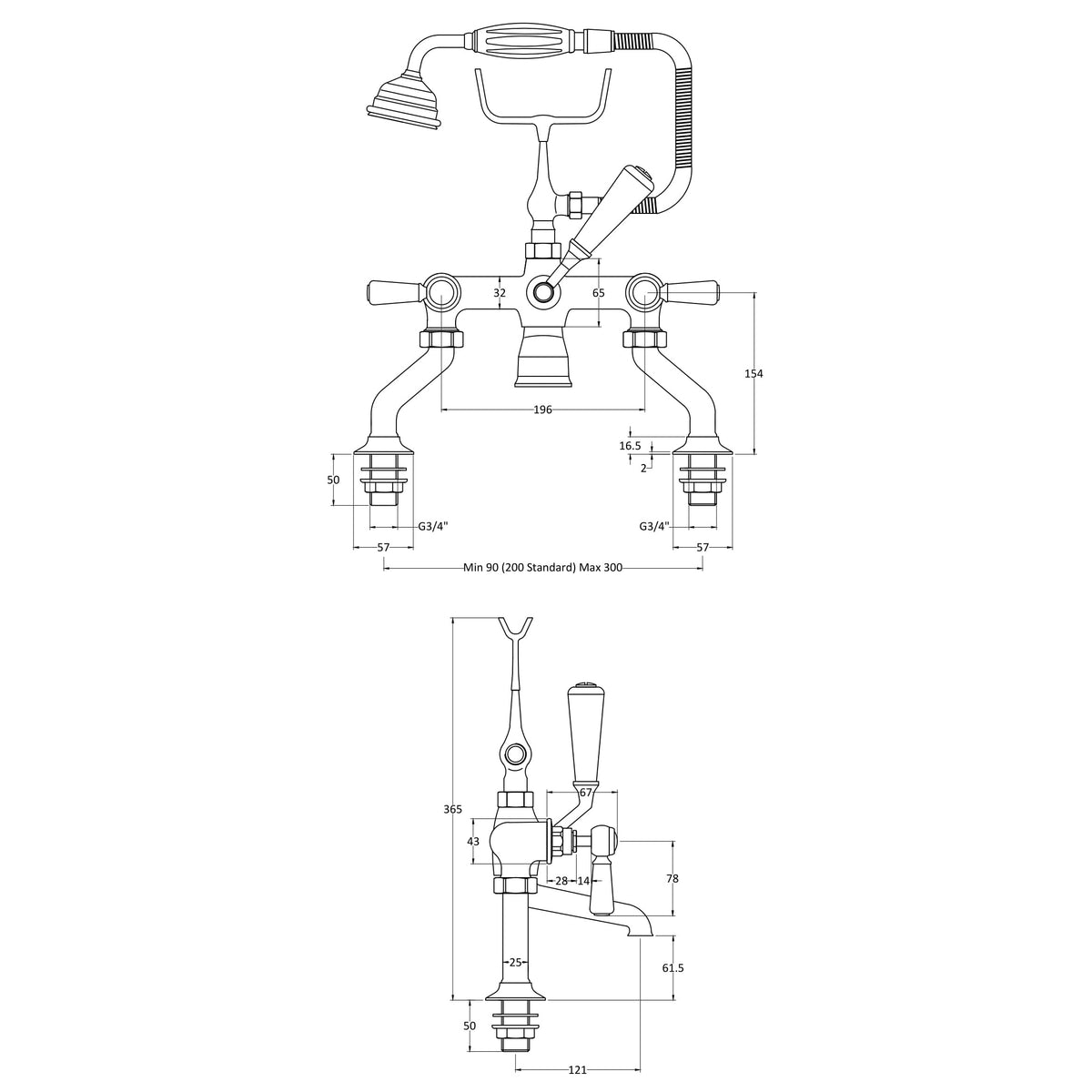 Claremont Topaz Deck Mounted Bath Shower Mixer Tap