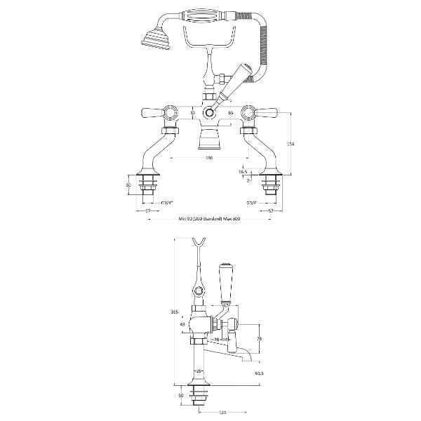 Claremont Deck Mounted Bath Shower Mixer Tap