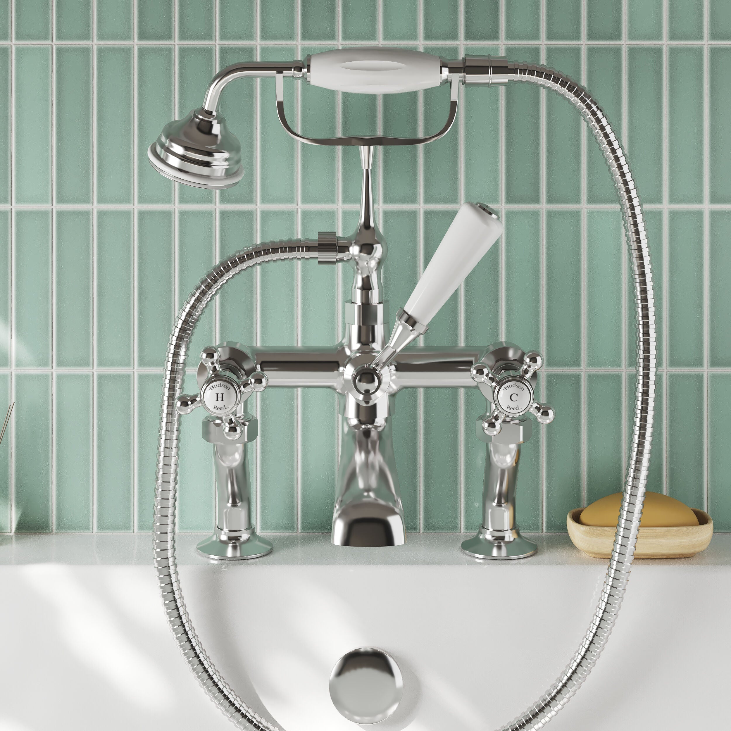 Claremont Topaz Crosshead Deck Mounted Bath Shower Mixer Tap
