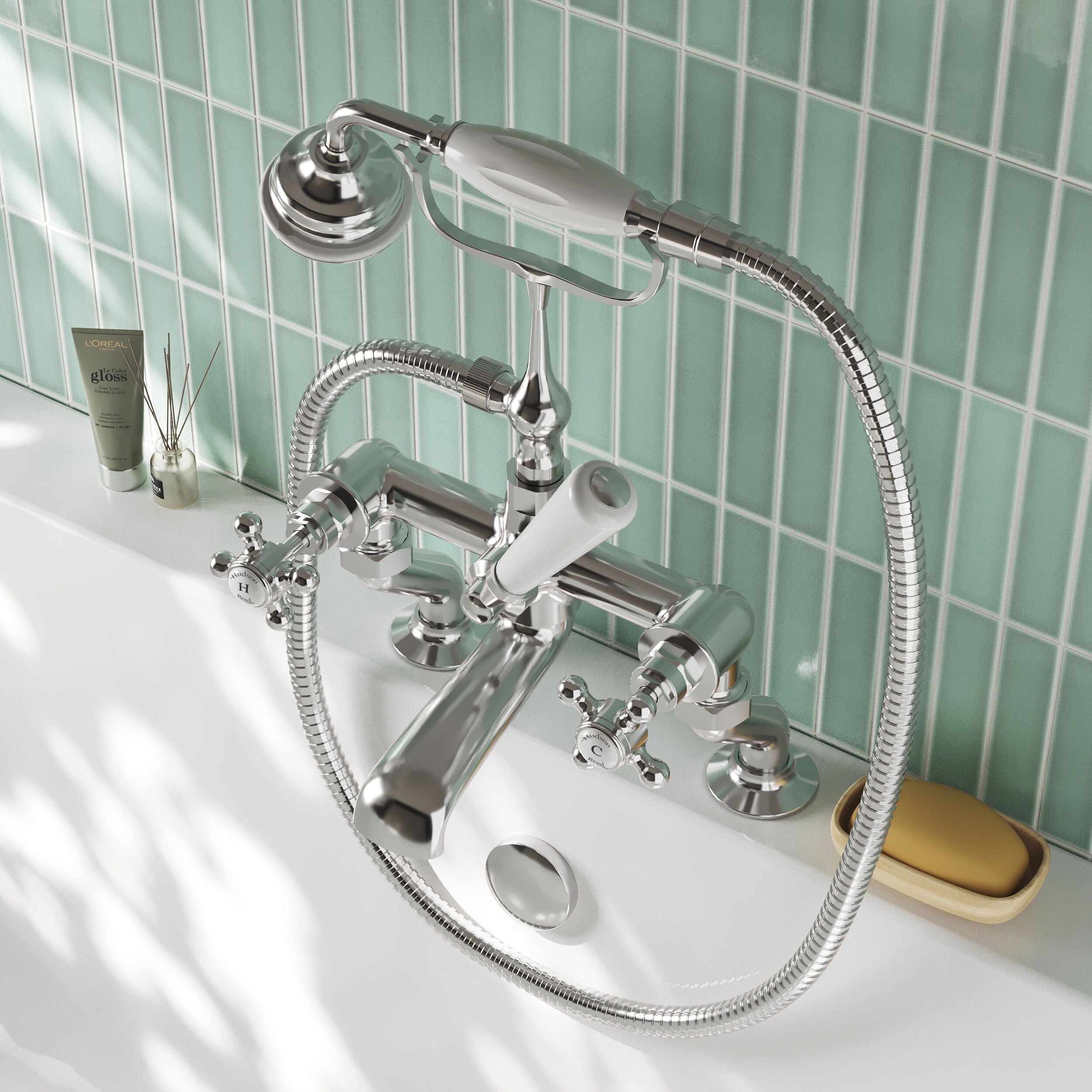 Claremont Topaz Crosshead Deck Mounted Bath Shower Mixer Tap