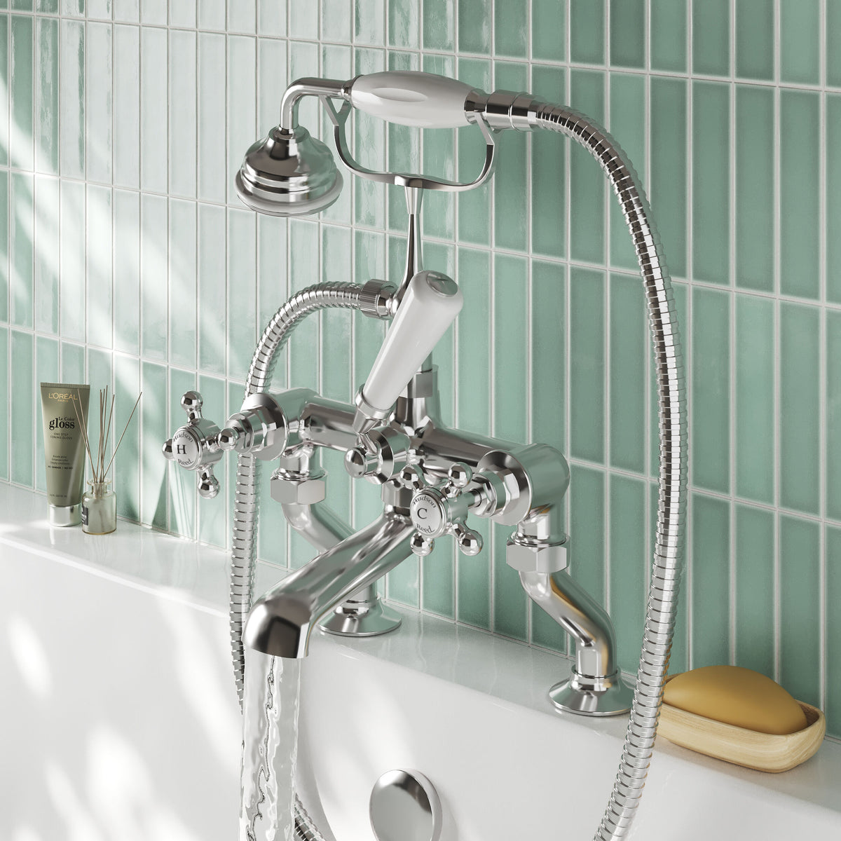 Claremont Topaz Crosshead Deck Mounted Bath Shower Mixer Tap