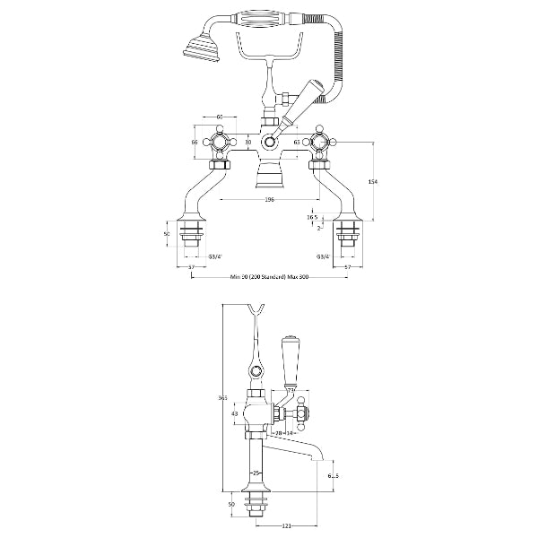 Claremont Crosshead Deck Mounted Bath Shower Mixer Tap