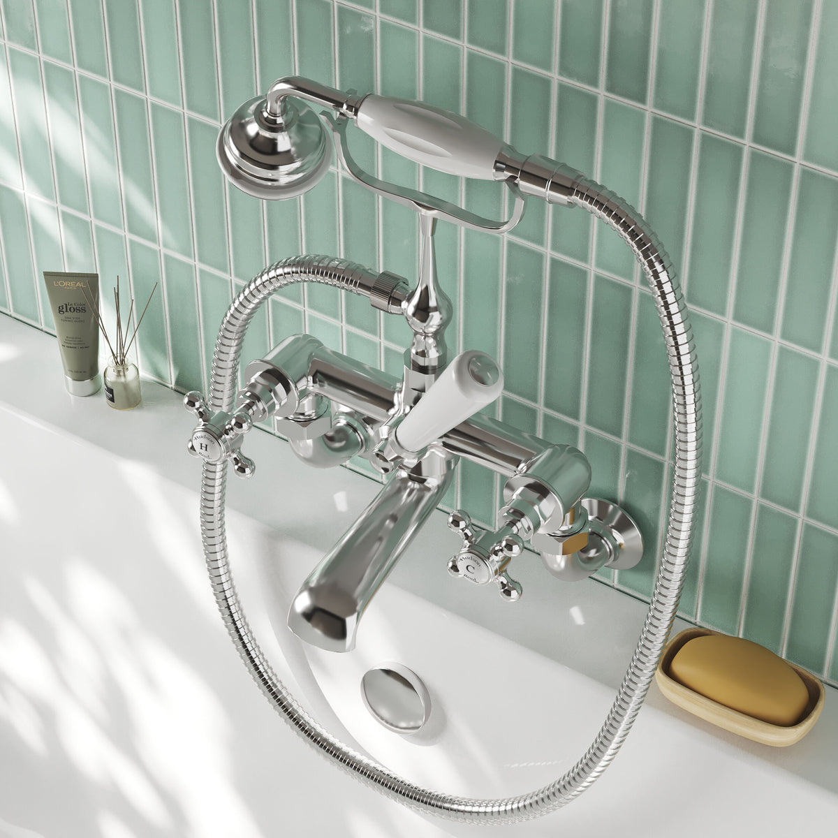 Claremont Topaz Crosshead Wall Mounted Bath Shower Mixer Tap