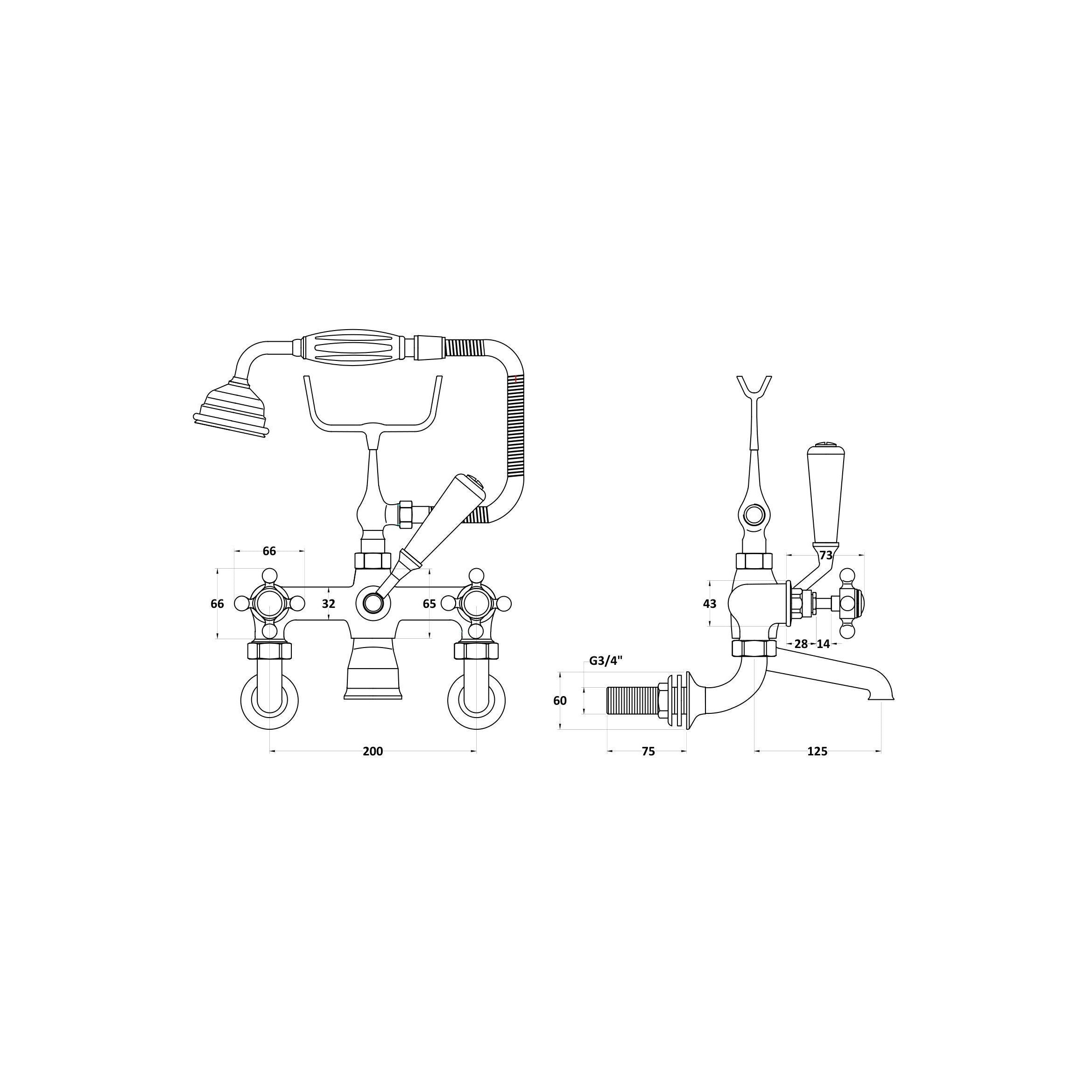 Claremont Topaz Crosshead Wall Mounted Bath Shower Mixer Tap