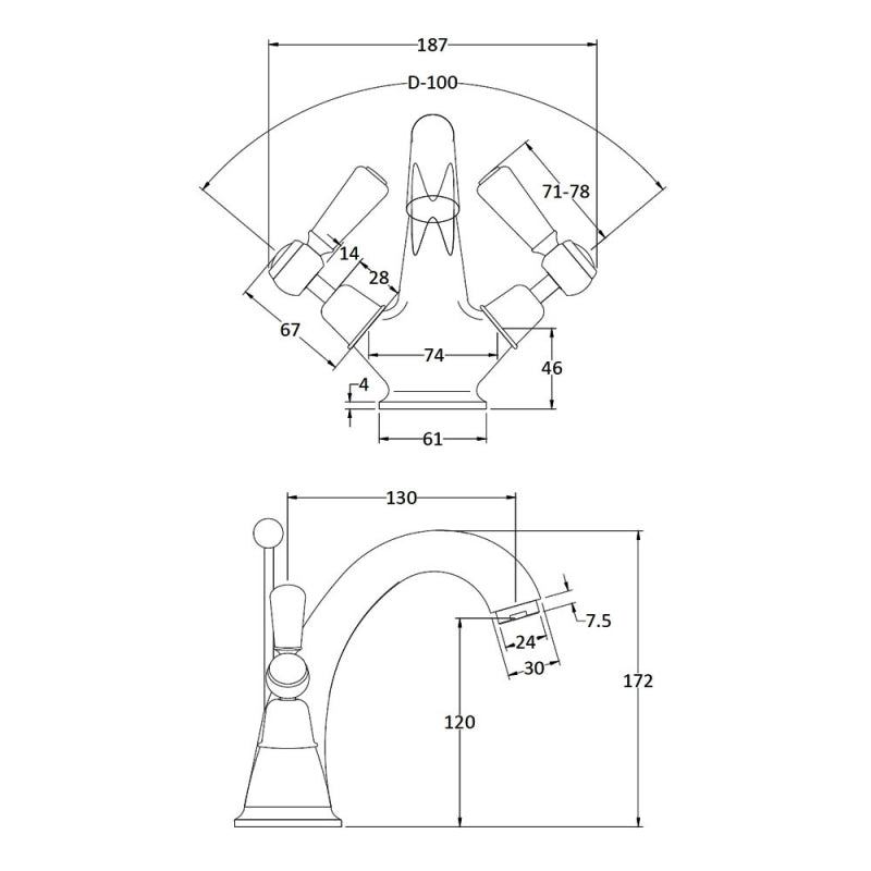 Claremont Topaz Dual Lever Mono Basin Mixer Tap with Pop Up Waste