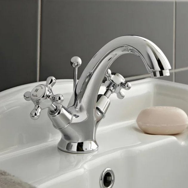 Claremont Topaz Dome Dual Handle Mono Basin Mixer Tap with Pop Up Waste