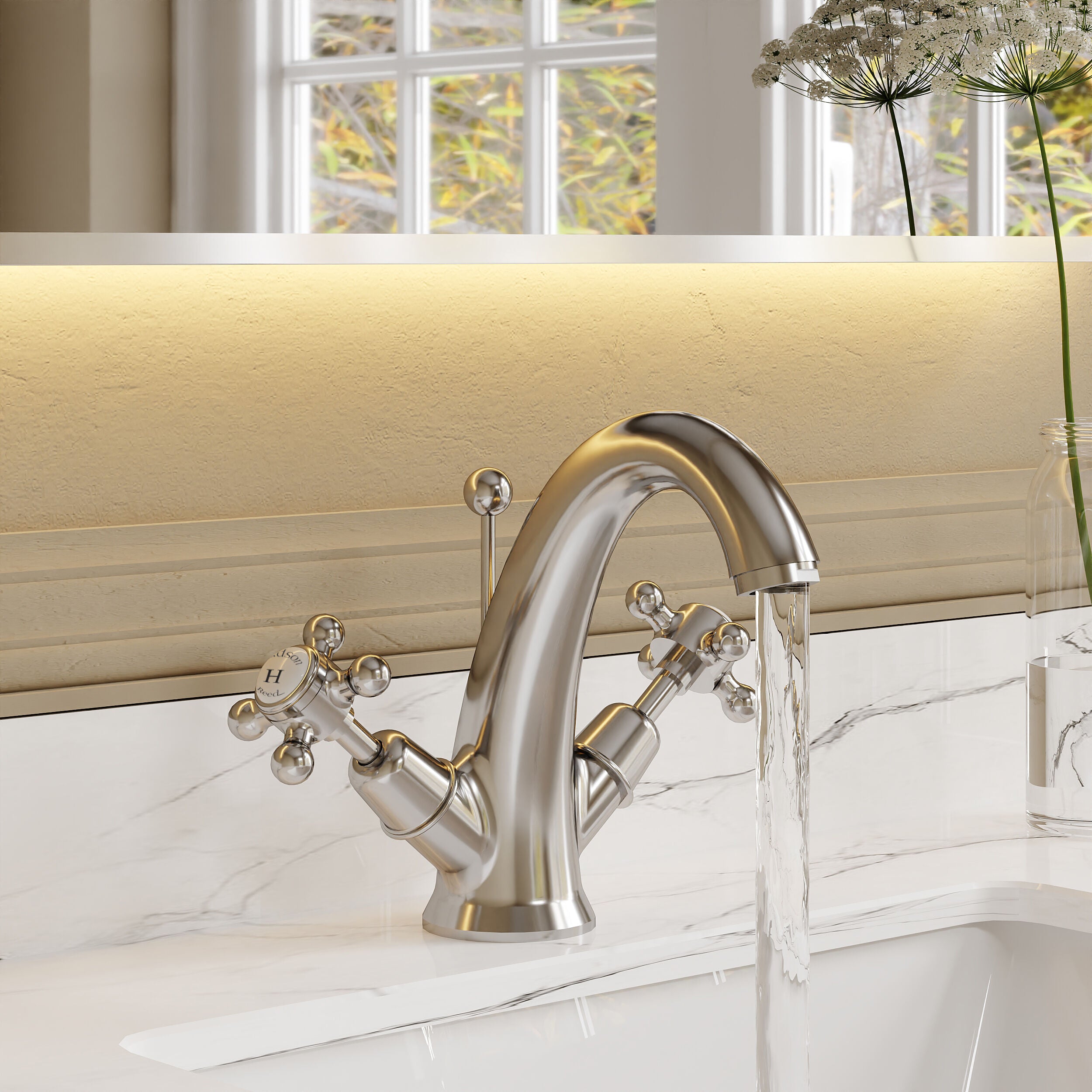Claremont Topaz Dome Dual Handle Mono Basin Mixer Tap with Pop Up Waste