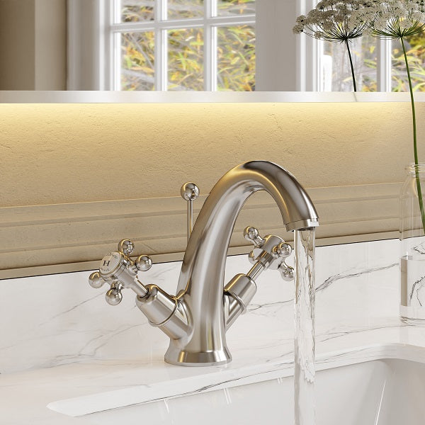 Claremont Dome Dual Handle Mono Basin Mixer Tap with Pop Up Waste