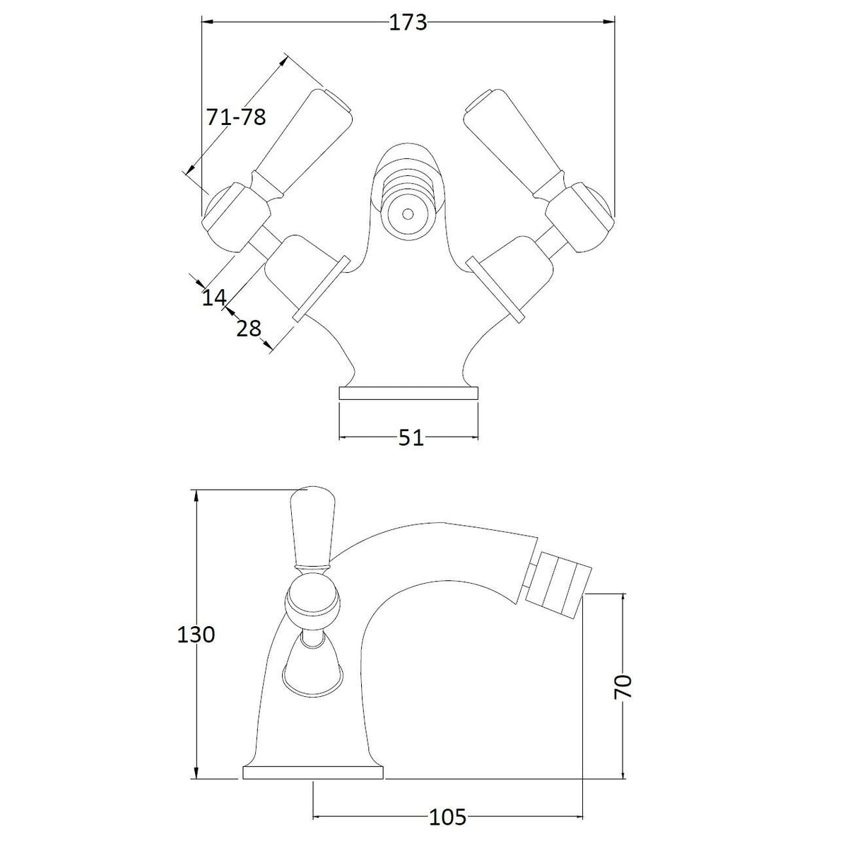 Claremont Dome Collar Lever Handle Bidet Mixer Tap With Waste
