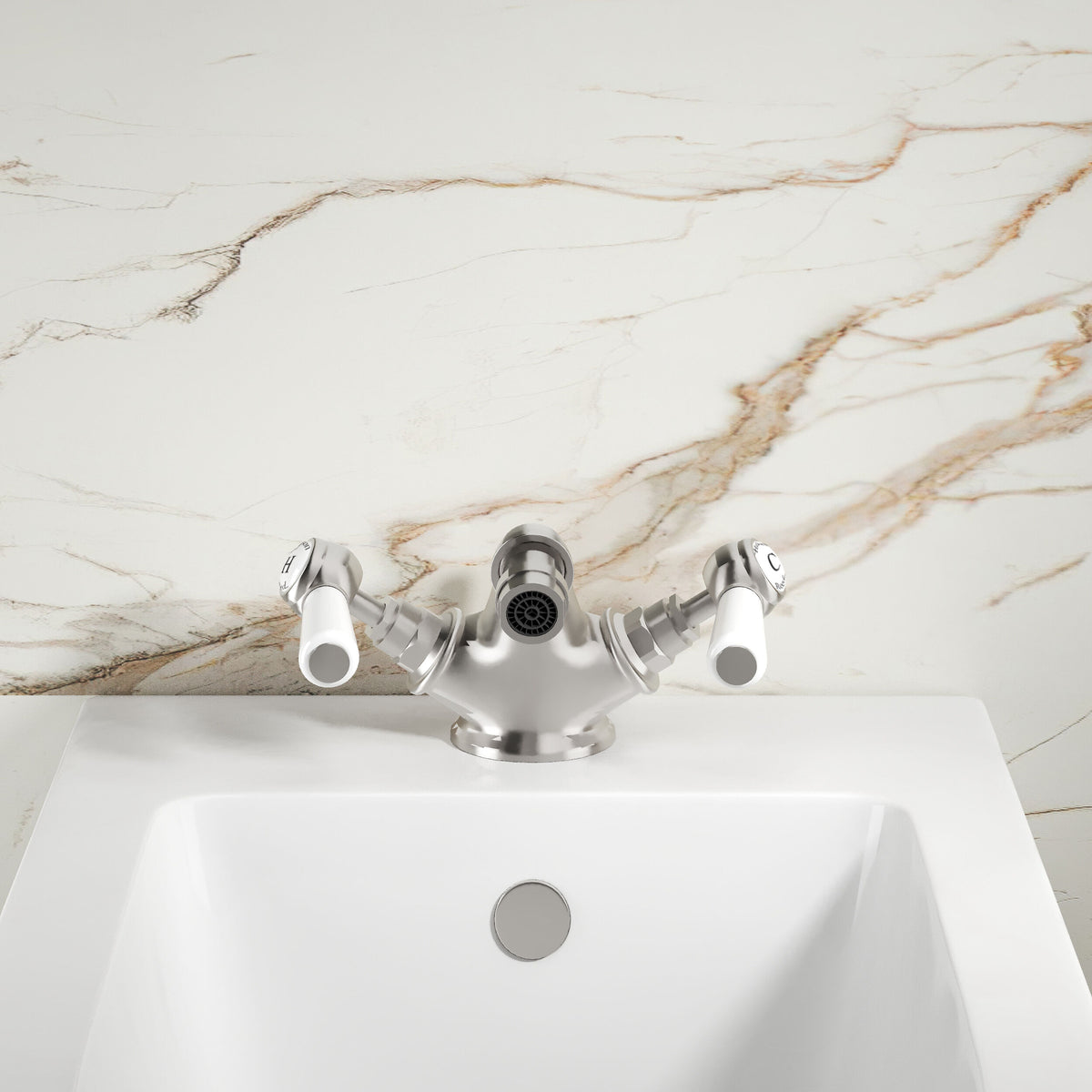 Claremont Hexagonal Lever Handle Bidet Mixer Tap With Waste