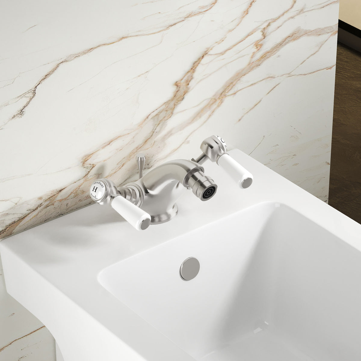 Claremont Hexagonal Lever Handle Bidet Mixer Tap With Waste