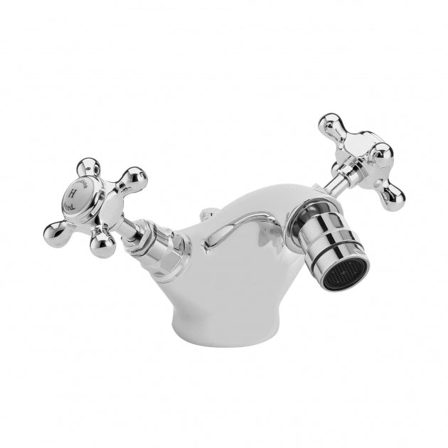 Claremont Hexagonal Collar Crosshead Handle Bidet Mixer Tap With Waste