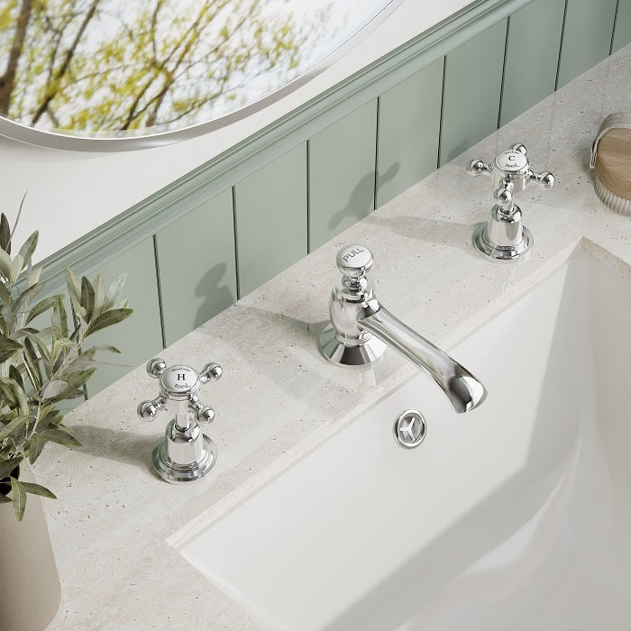 Claremont 3-Hole Deck Mounted Basin Mixer Tap with Pop Up Waste