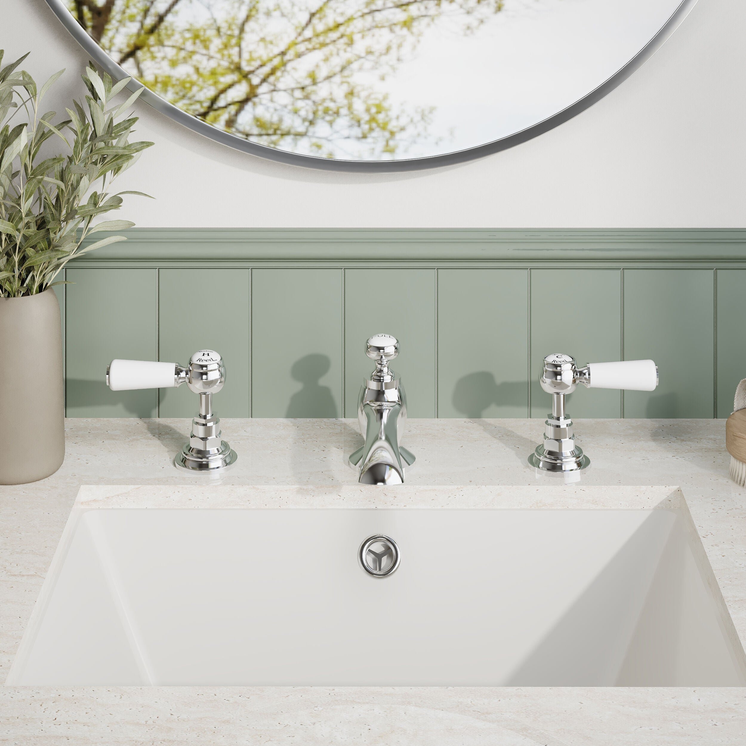 Claremont Topaz 3 Hole Dual Lever Basin Mixer Tap with Pop Up Waste