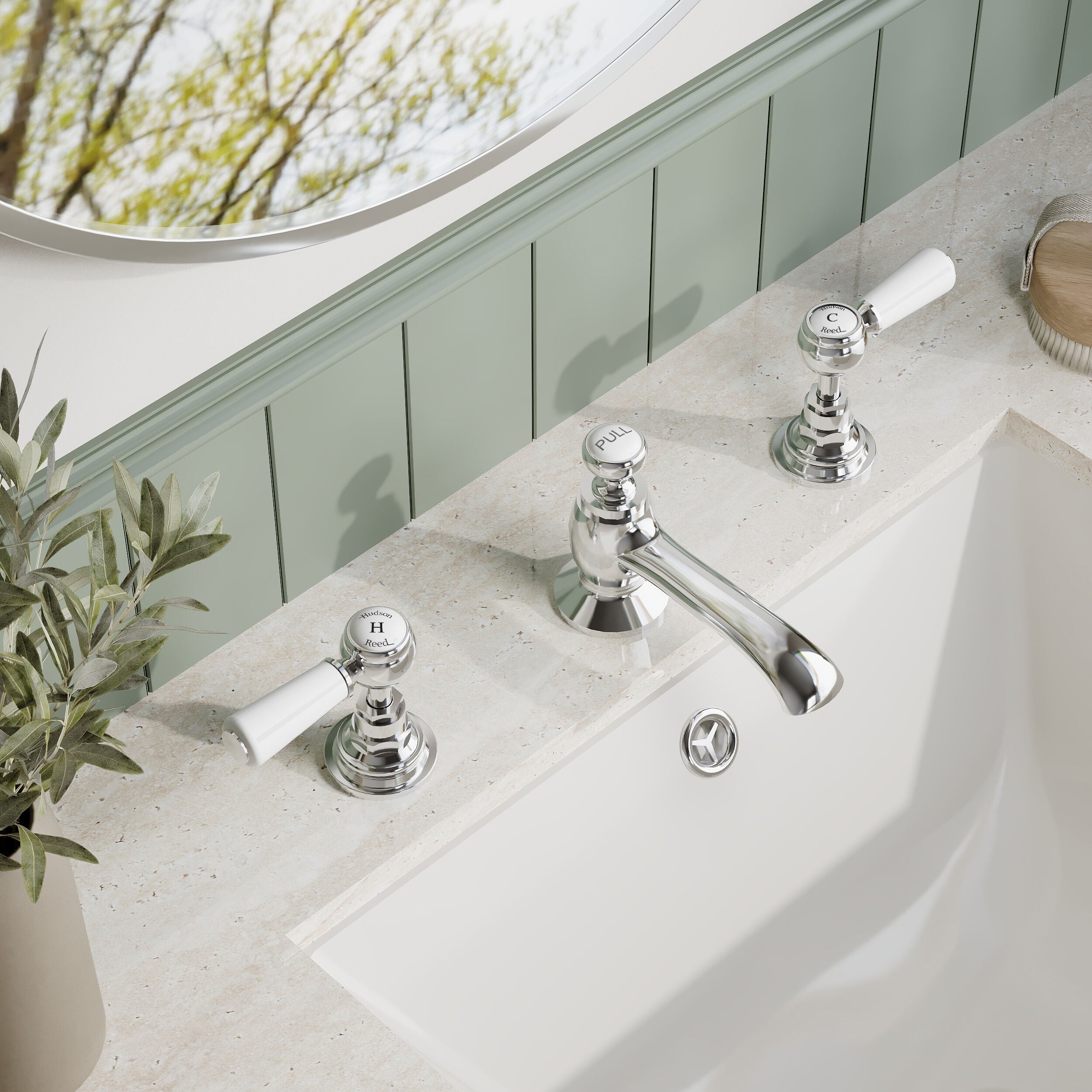 Claremont Topaz 3 Hole Dual Lever Basin Mixer Tap with Pop Up Waste