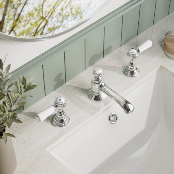 Claremont 3 Hole Dual Lever Basin Mixer Tap with Pop Up Waste