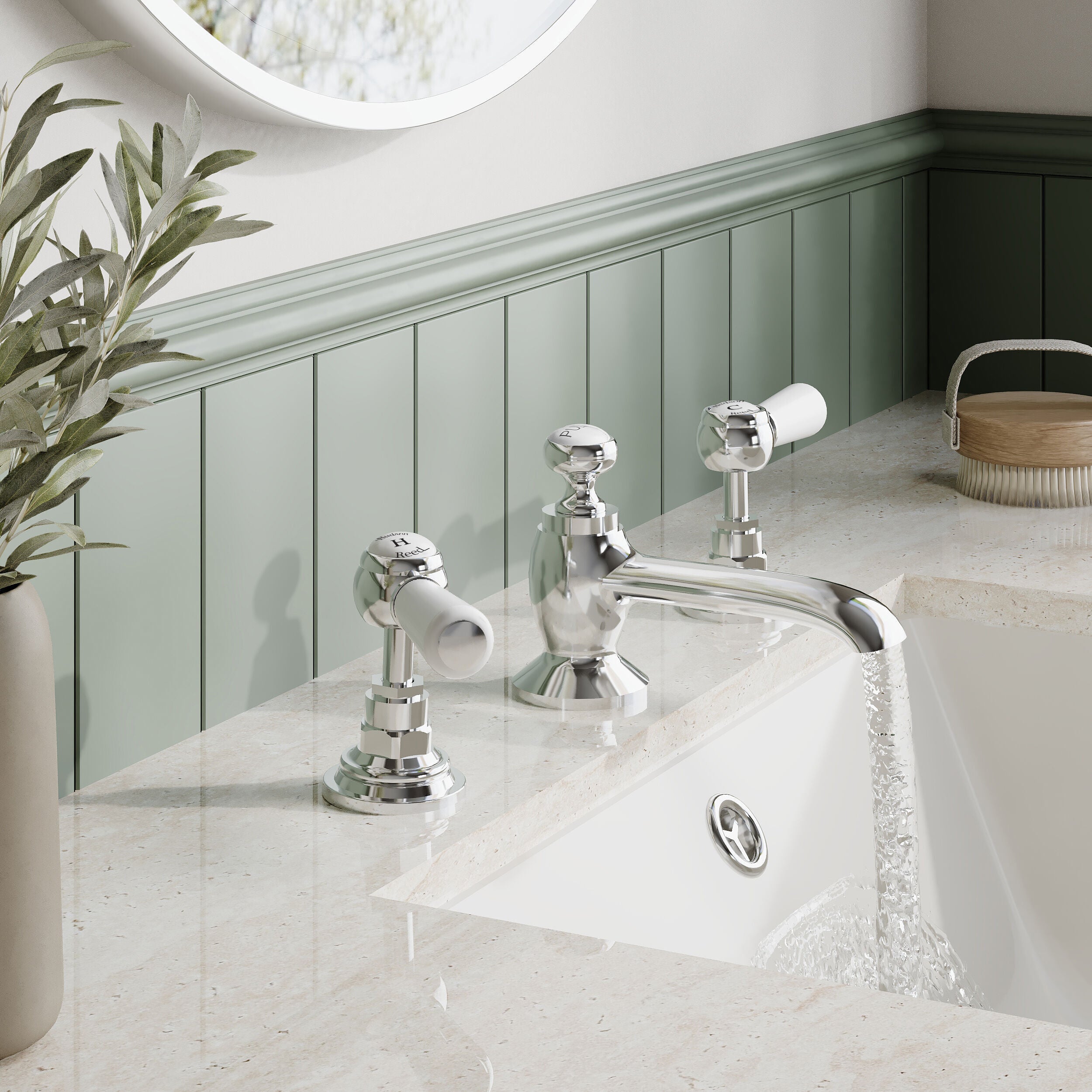 Claremont Topaz 3 Hole Dual Lever Basin Mixer Tap with Pop Up Waste
