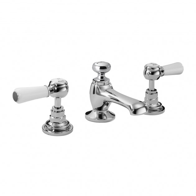 Claremont Topaz 3 Hole Dual Lever Basin Mixer Tap with Pop Up Waste