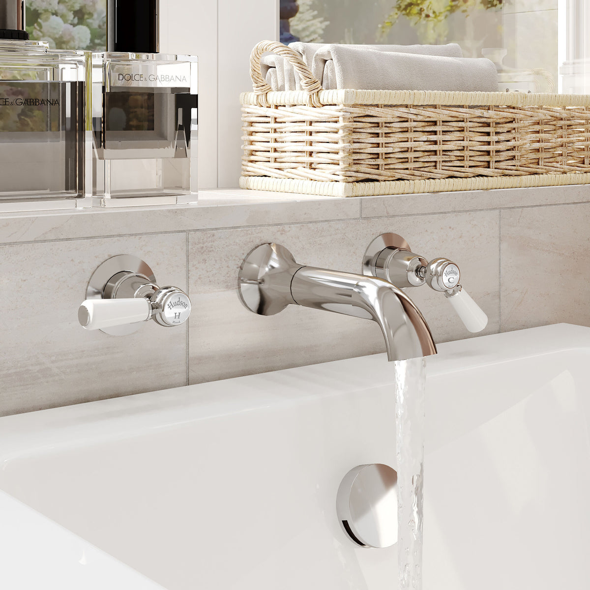 Claremont Topaz Dome Collar Lever Wall Mounted Bath Filler Tap