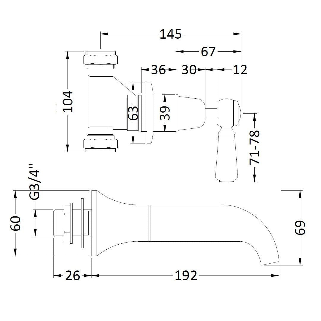Claremont Topaz Dome Collar Lever Wall Mounted Bath Filler Tap