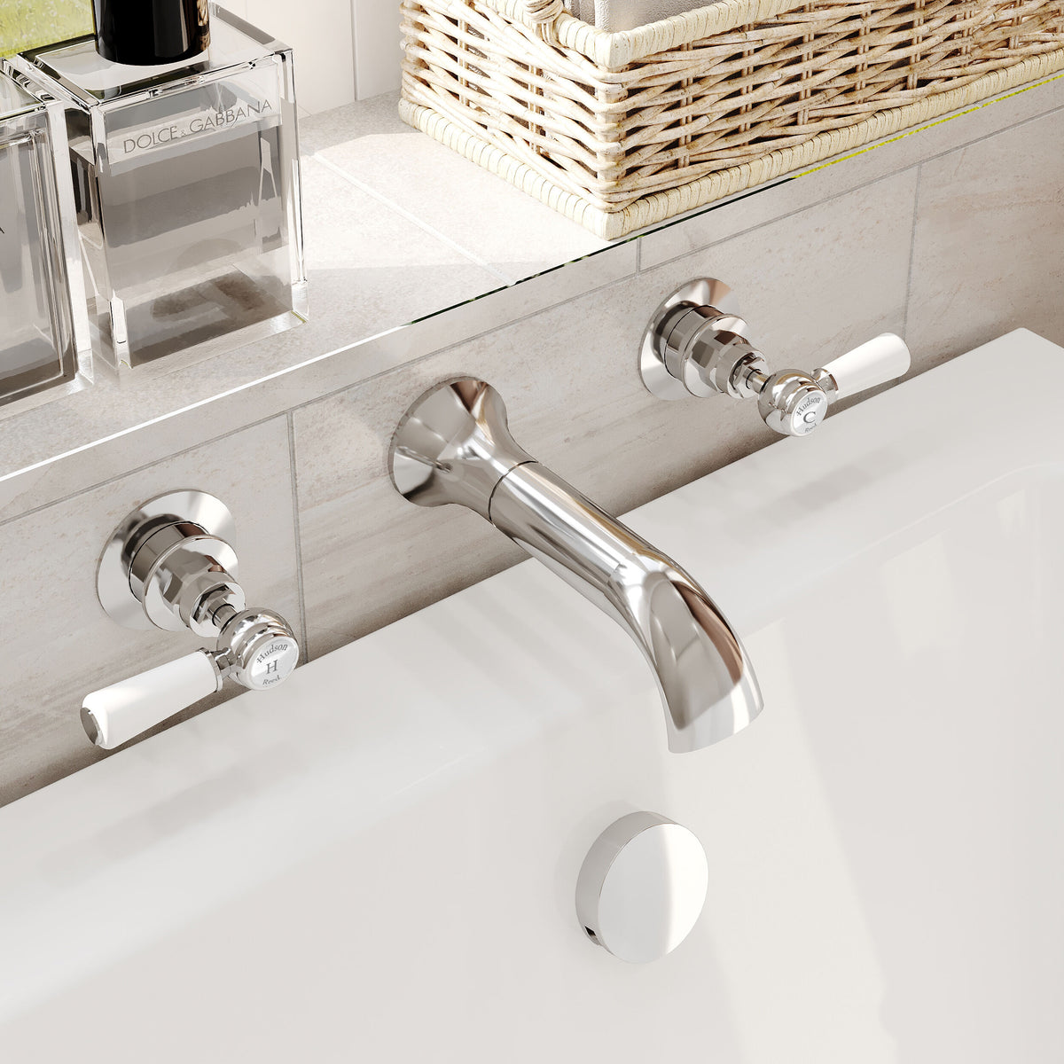 Claremont Topaz 3 Hole Dual Lever Wall Mounted Bath Filler Tap