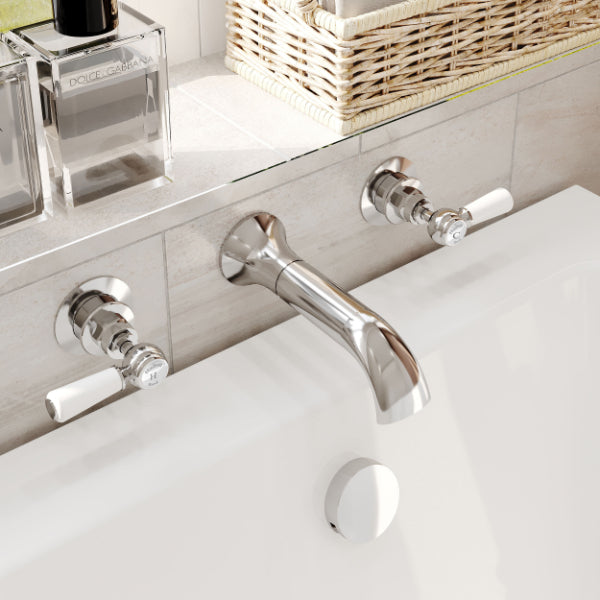 Claremont 3 Hole Dual Lever Wall Mounted Bath Filler Tap