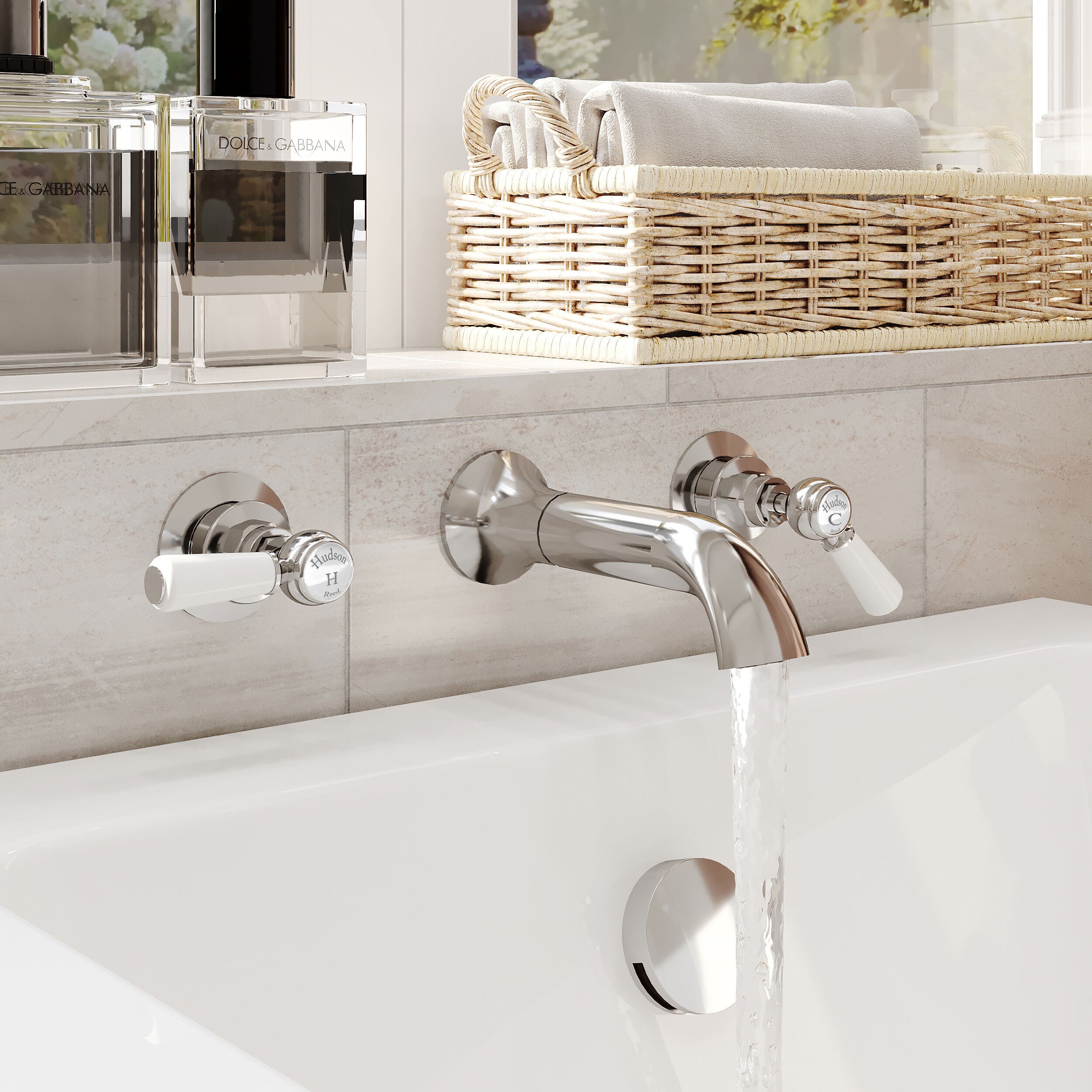 Claremont Topaz 3 Hole Dual Lever Wall Mounted Bath Filler Tap