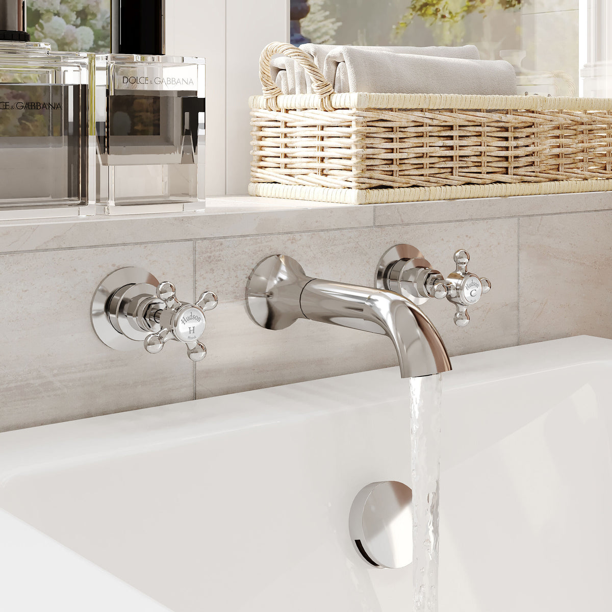 Claremont Topaz Crosshead 3 Hole Wall Mounted Bath Filler Tap