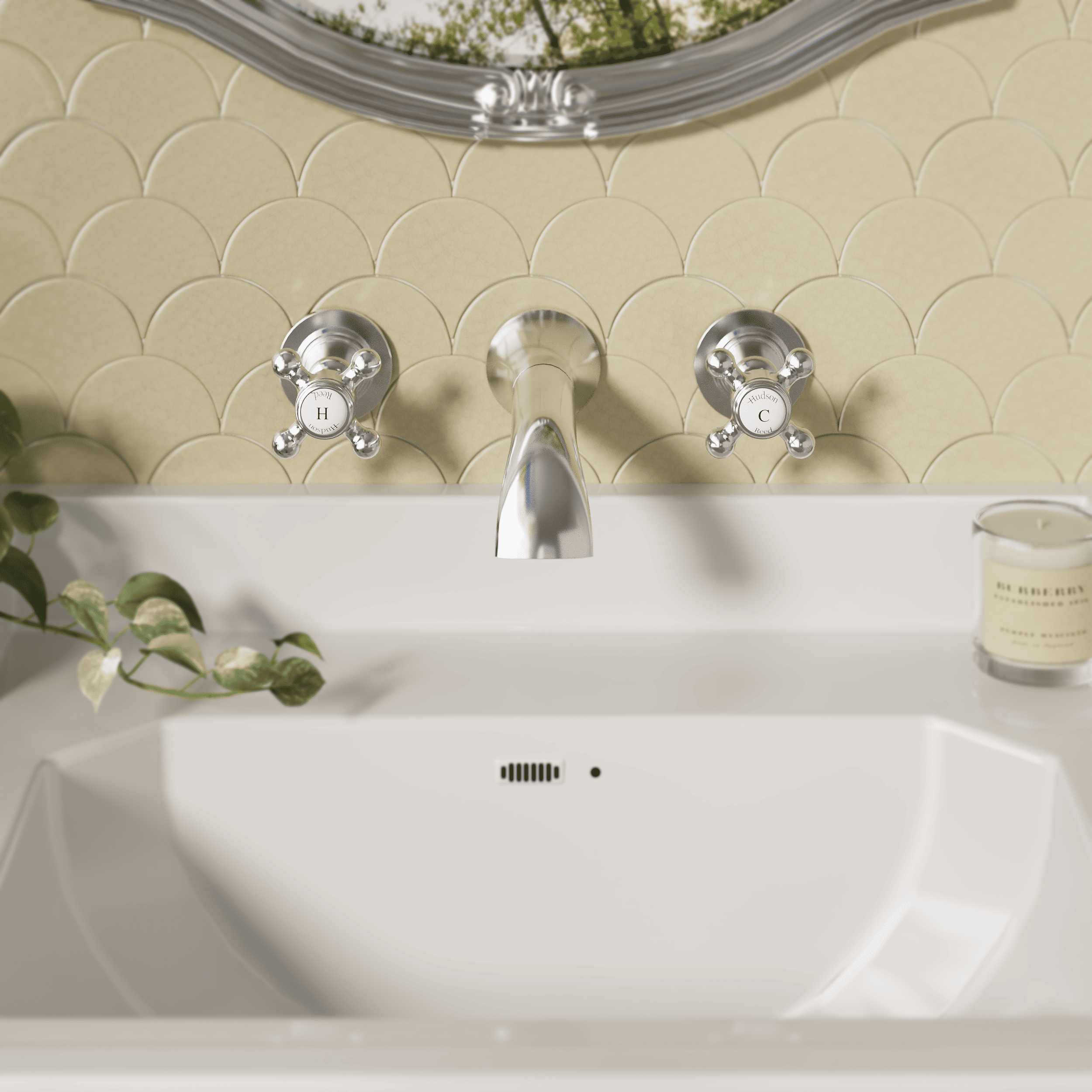 Claremont Topaz Crosshead 3-Hole Wall Mounted Basin Mixer Tap