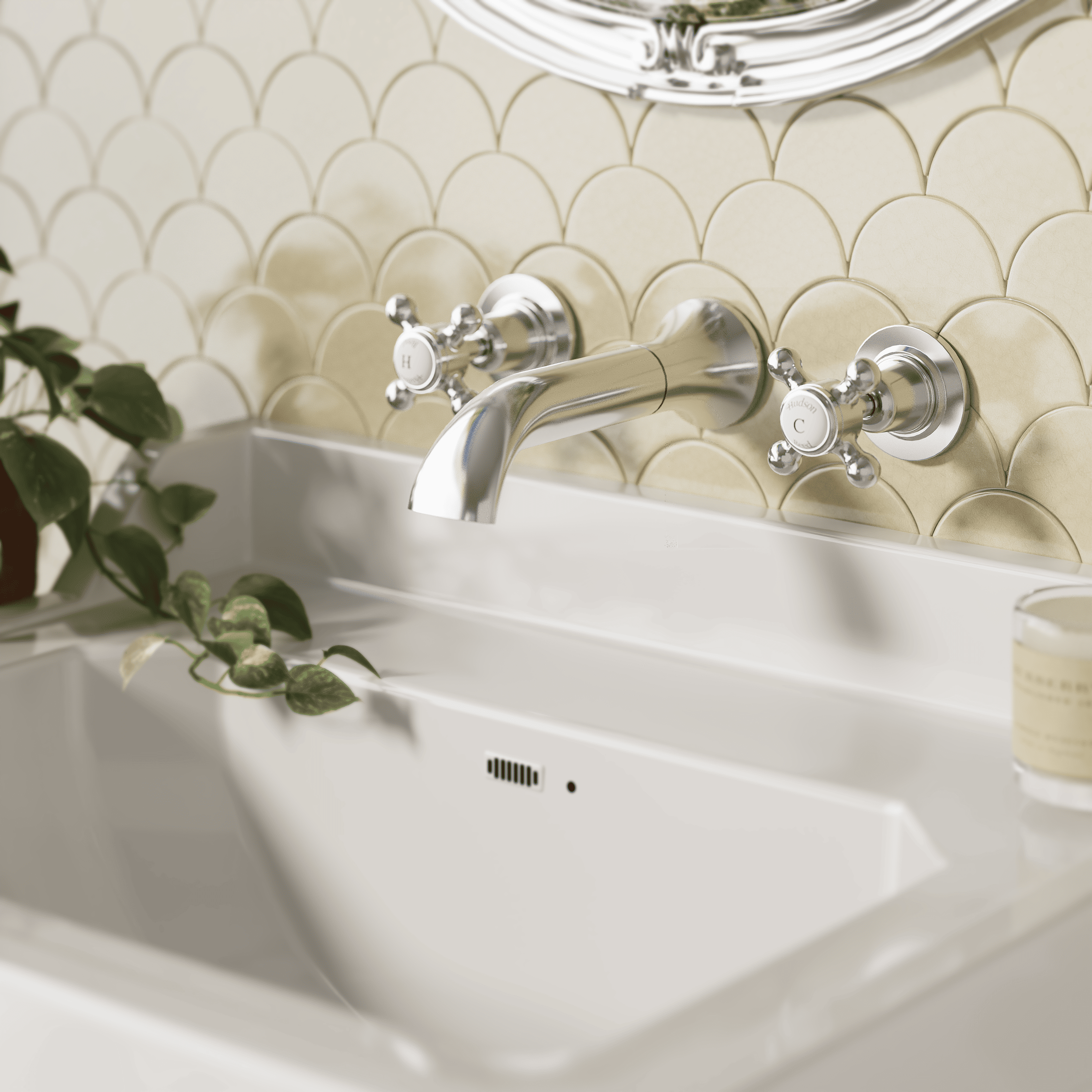 Claremont Topaz Crosshead 3-Hole Wall Mounted Basin Mixer Tap