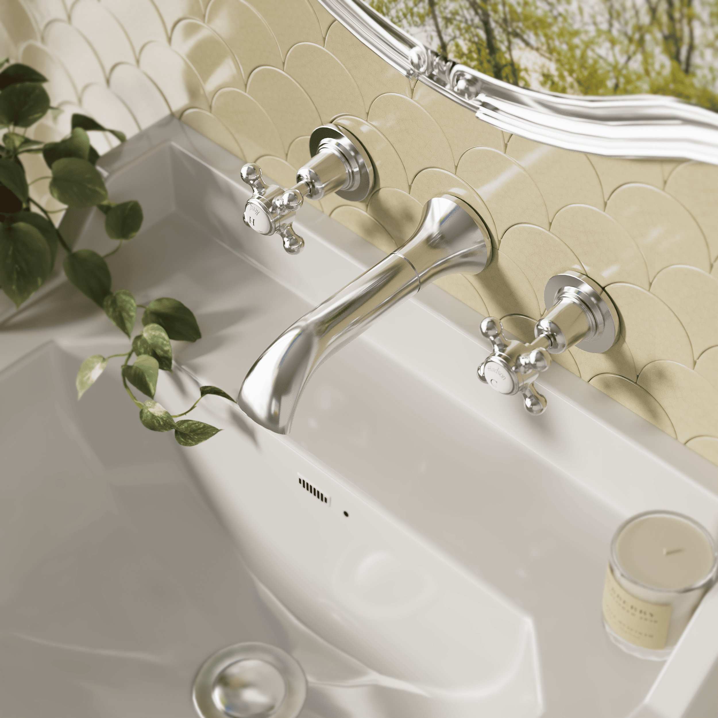 Claremont Topaz Crosshead 3-Hole Wall Mounted Basin Mixer Tap