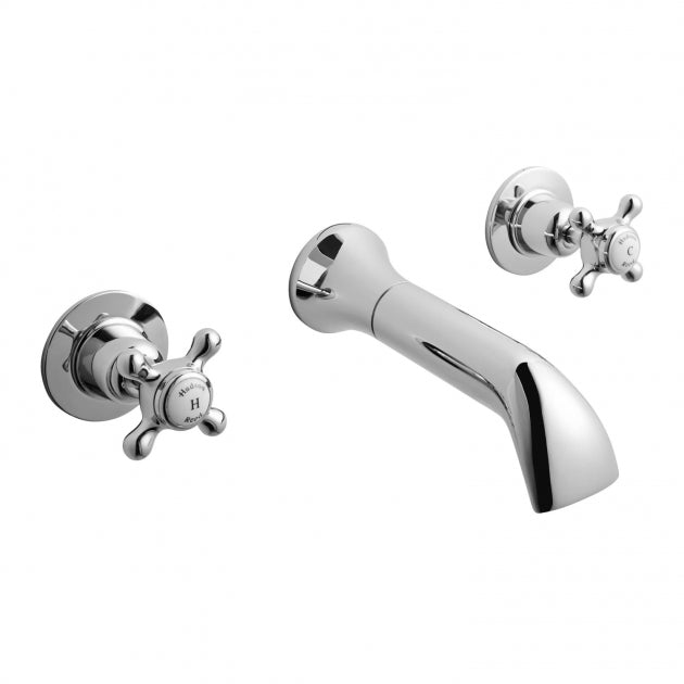 Claremont Topaz Crosshead 3-Hole Wall Mounted Basin Mixer Tap