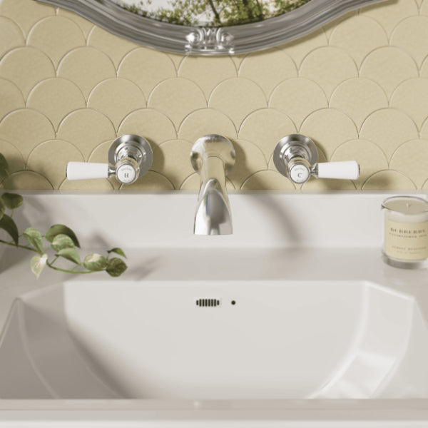 Claremont Lever 3 Hole Wall Mounted Basin Mixer Tap
