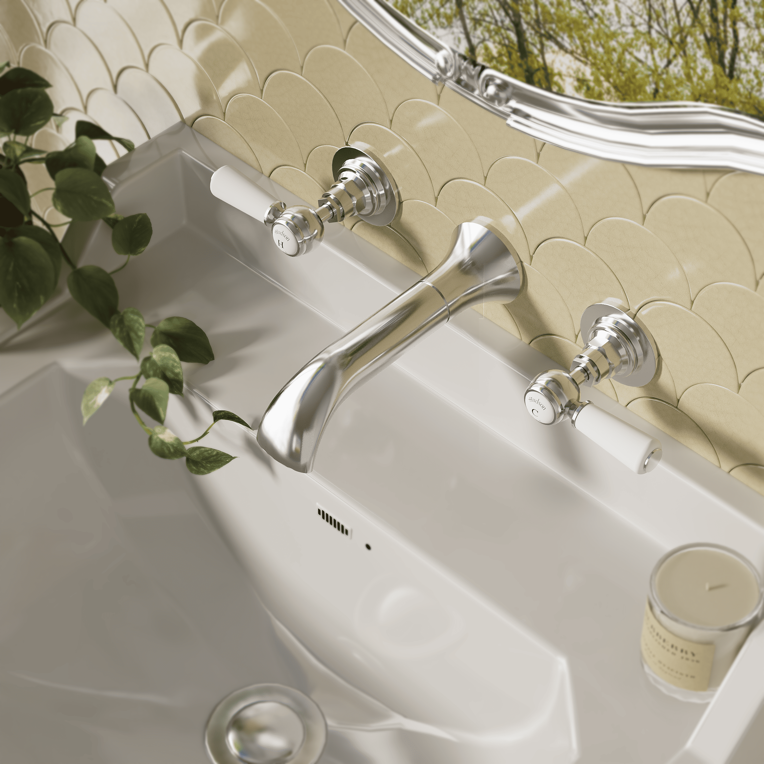 Claremont Topaz Lever 3 Hole Wall Mounted Basin Mixer Tap