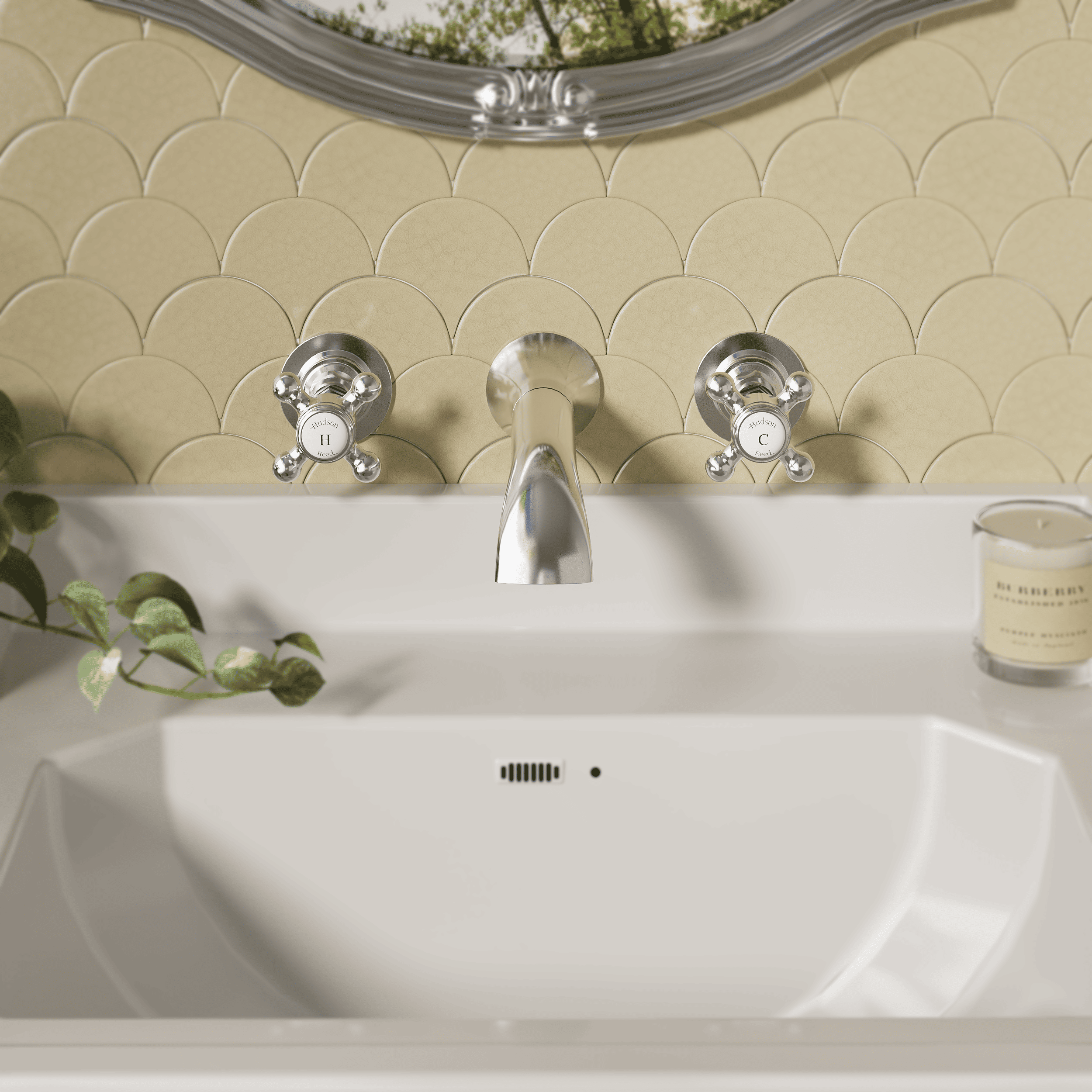 Claremont Crosshead Topaz 3-Hole Wall Mounted Basin Mixer Tap