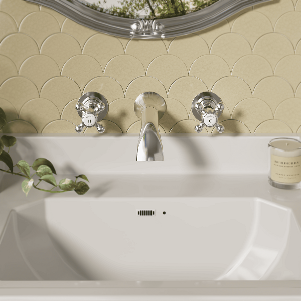Claremont Crosshead 3-Hole Wall Mounted Basin Mixer Tap