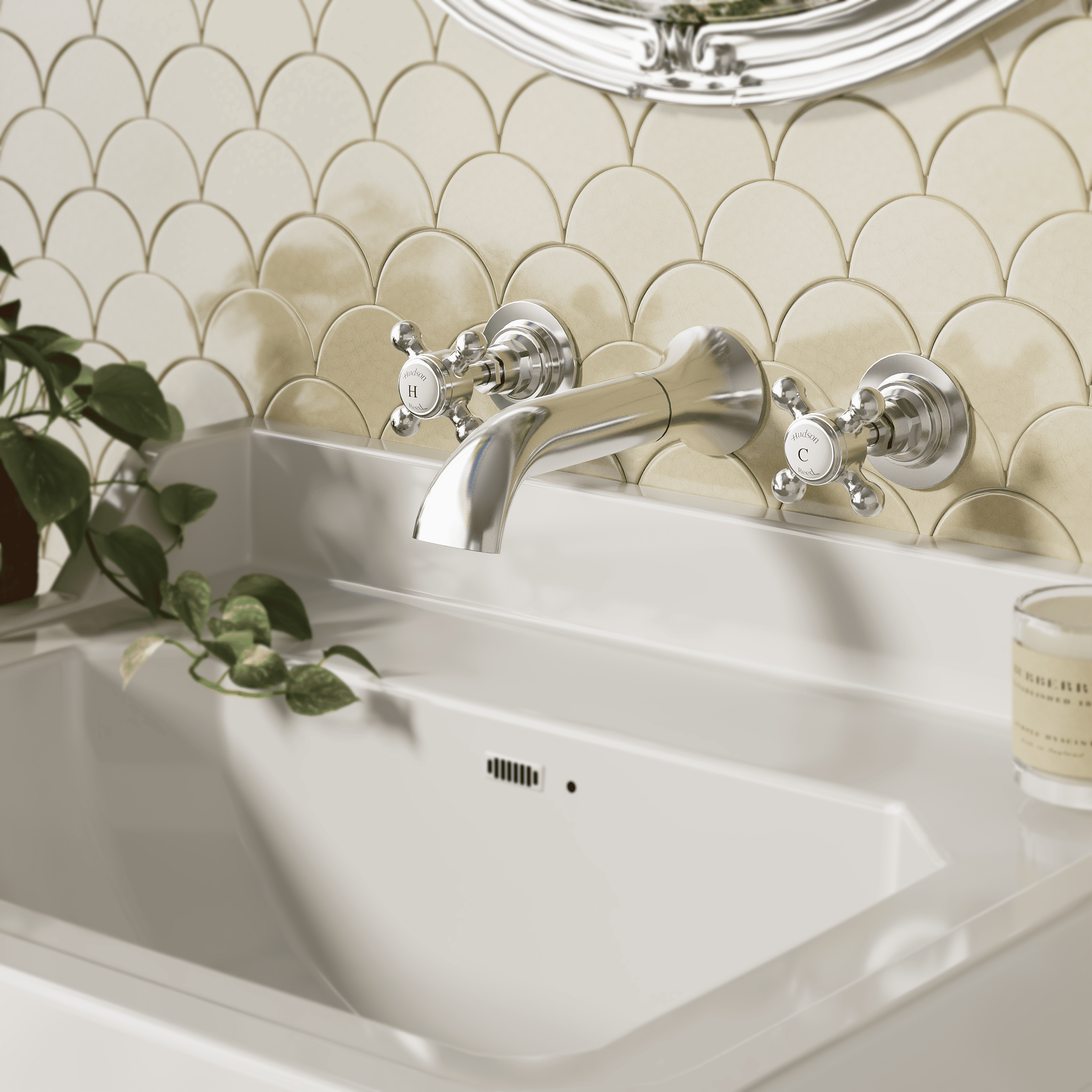 Claremont Crosshead Topaz 3-Hole Wall Mounted Basin Mixer Tap