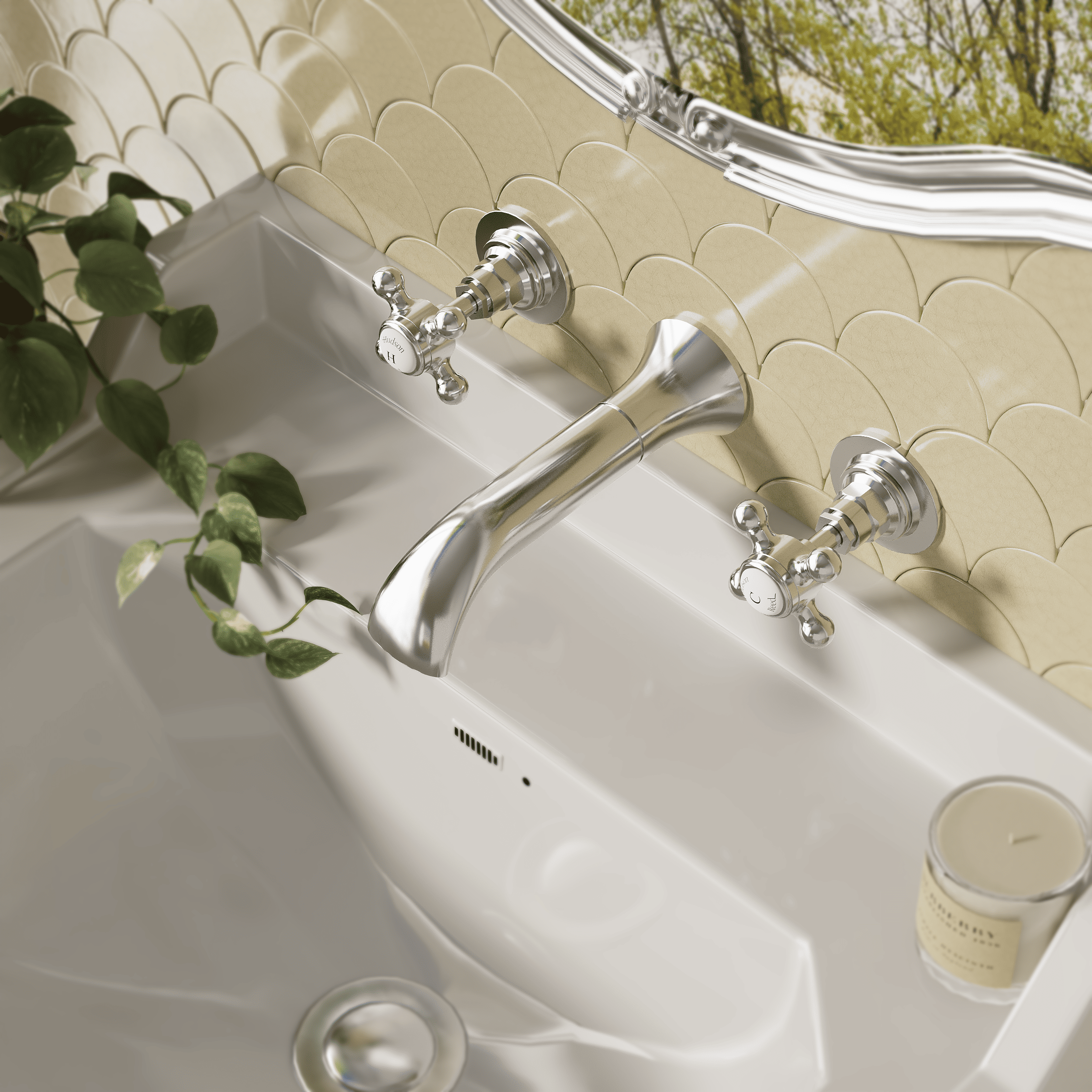 Claremont Crosshead Topaz 3-Hole Wall Mounted Basin Mixer Tap