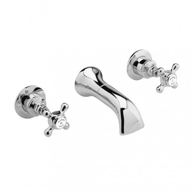 Claremont Crosshead Topaz 3-Hole Wall Mounted Basin Mixer Tap