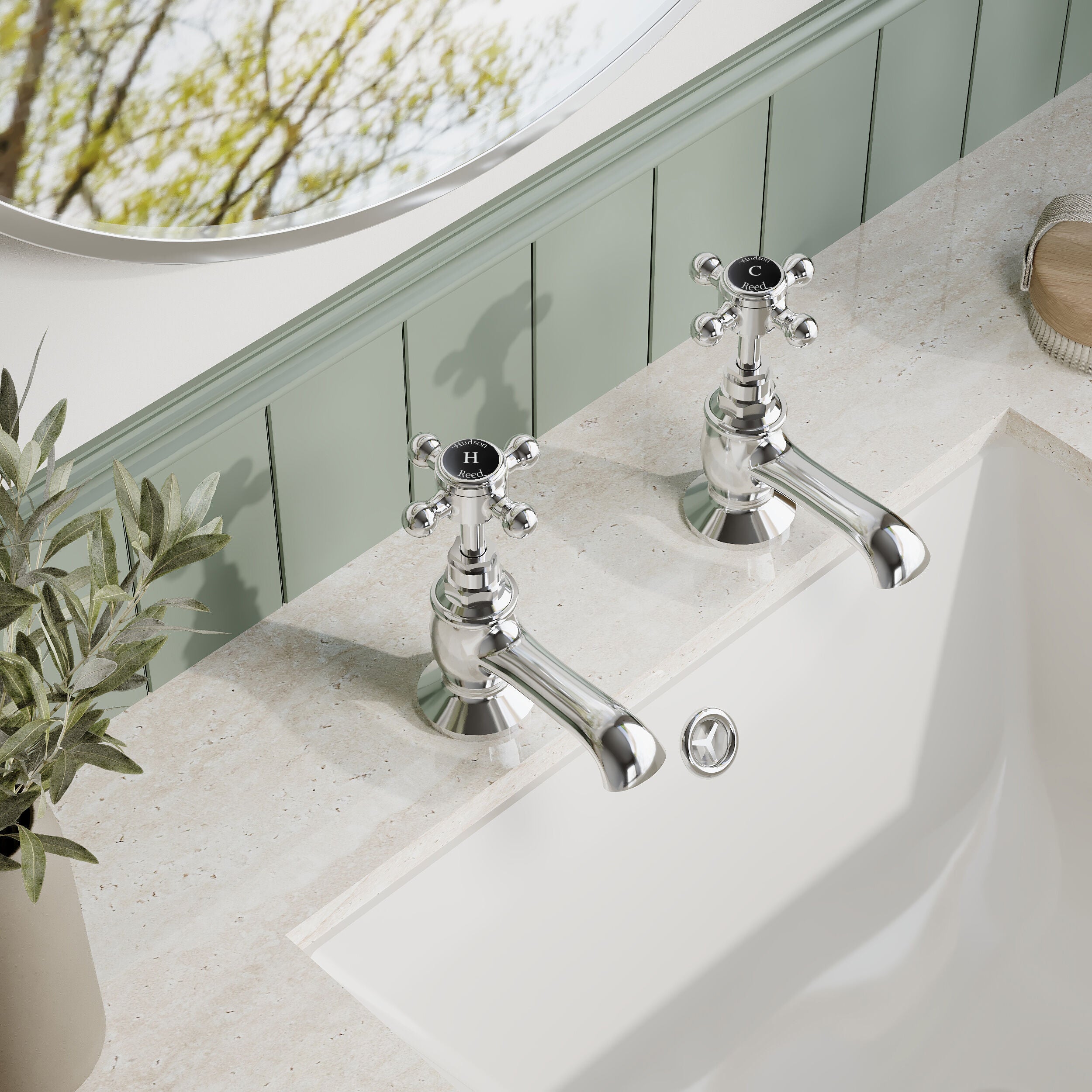 Claremont Topaz Hexagonal Crosshead Basin Taps Pair
