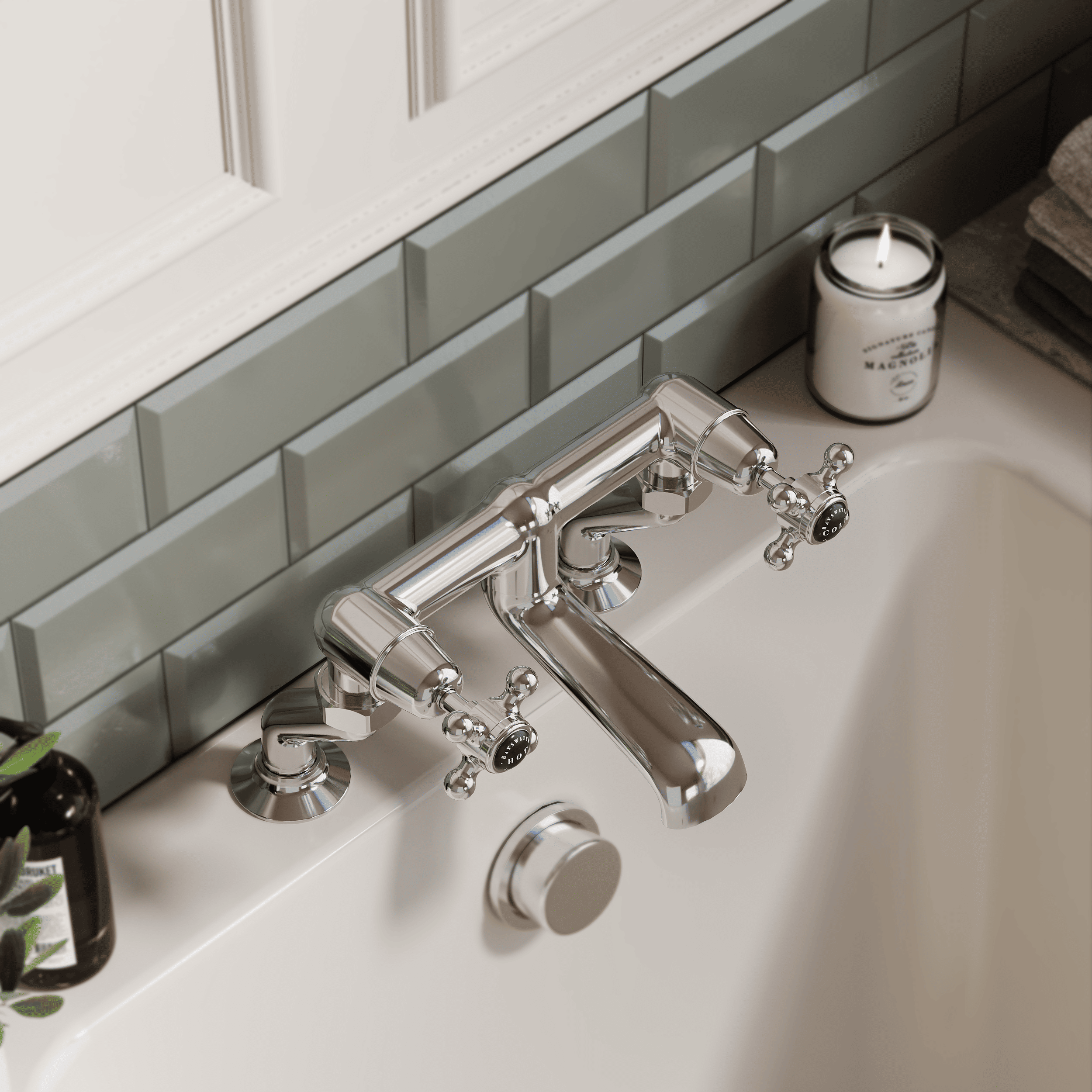 Claremont Topaz Crosshead Deck Mounted Bath Filler Tap