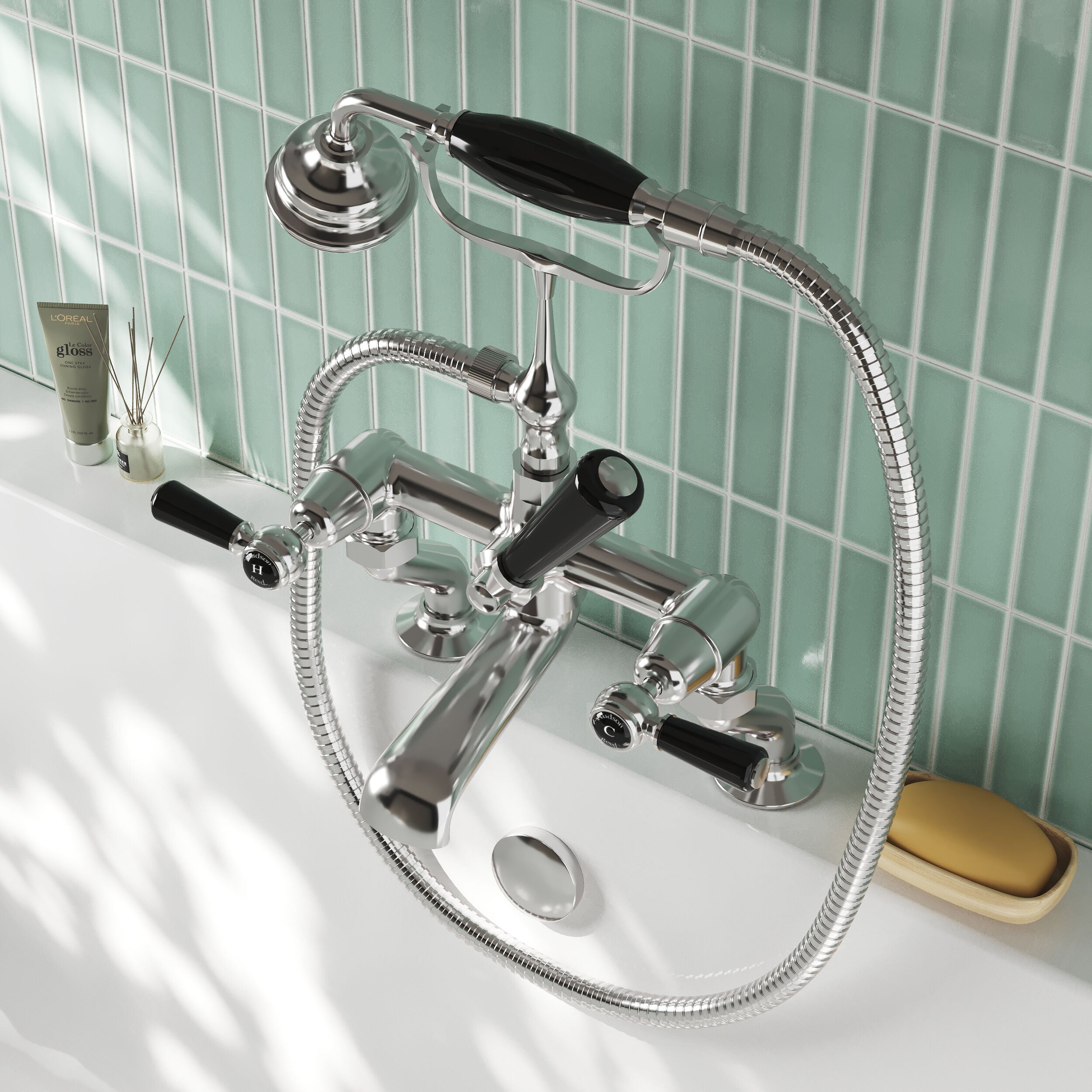 Claremont Topaz Deck Mounted Lever Bath Shower Mixer Tap