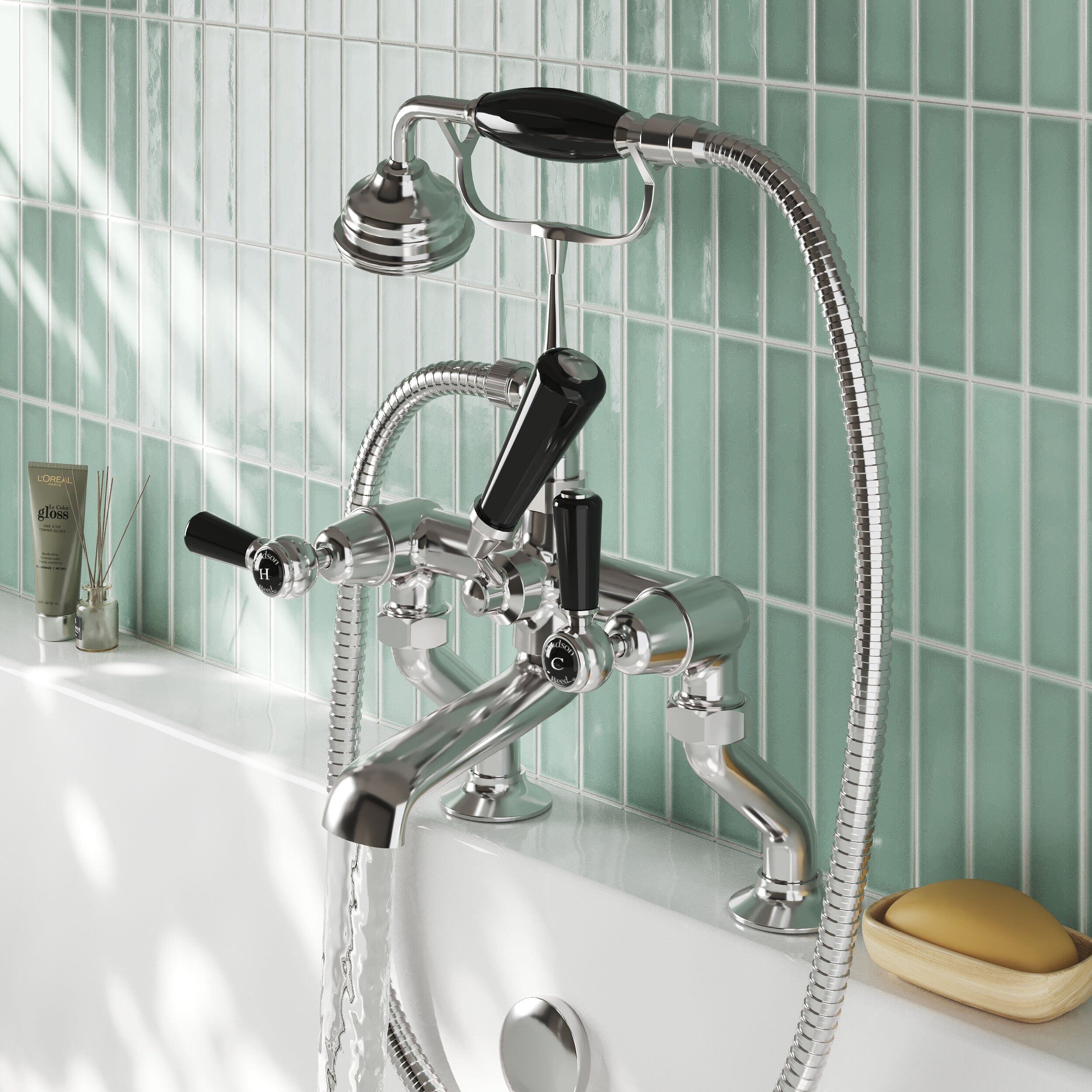 Claremont Topaz Deck Mounted Lever Bath Shower Mixer Tap